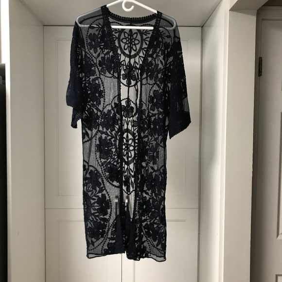Women’s Swimsuit CoverUp Navy Lace Embroidered Lingerie Sarong Robe NWOT - Picture 1 of 6